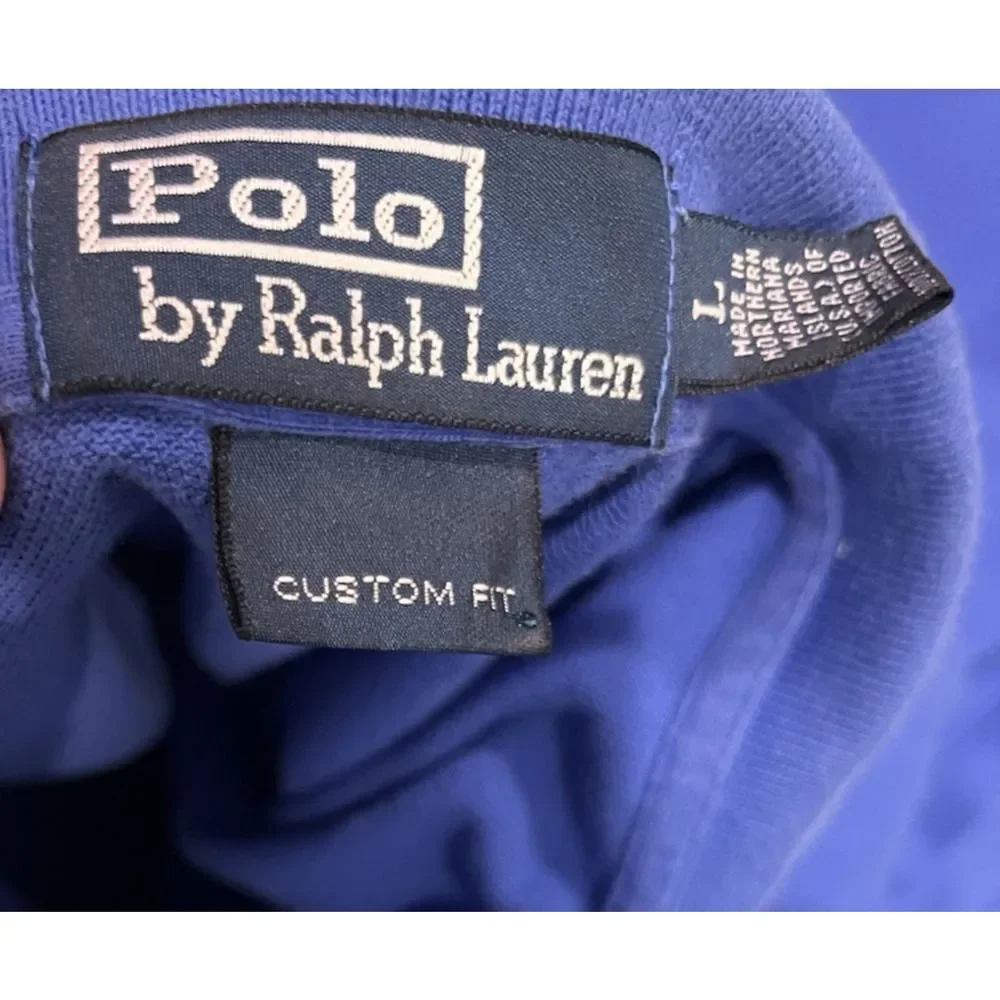Polo Ralph Lauren Vintage 90s Custom Fit Blue with Orange Pony Polo — Large